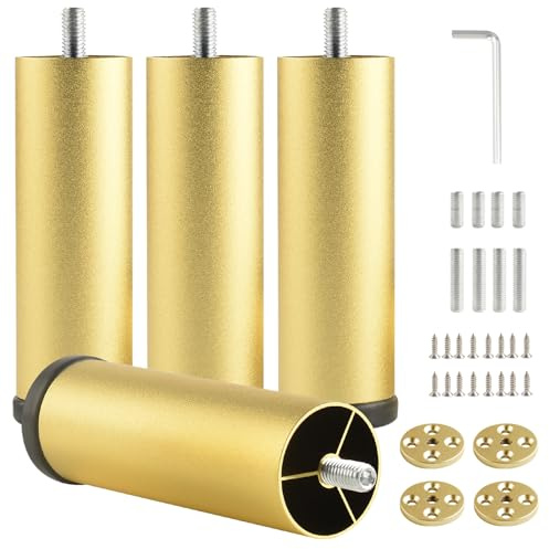 funifiti 4 Pack 4.7 inch Gold Aluminum Alloy Cabinet Metal Legs Support Feet for Coffee Table Dresser nightstand tv Stand and Bed Replacement Leg Furniture Fittings