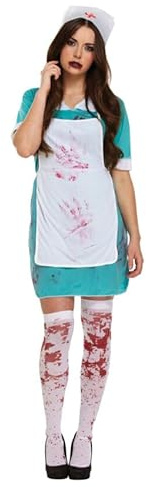 labreeze Womens Bloody Nurse Halloween Costume – Adult Scary Horror Nurse Outfit with Blood Splattered Dress, Apron & Hat – One Size Fancy Dress