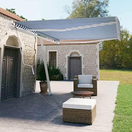 QJBSAVVA Standmarkise 500x350 cm elektrisch blau weiß mit Fernbedienung pulverbeschichtetes Aluminium UV Schutz für Terrasse Balkon Garten Modernes Design Robust und Langlebig für Outdoor Wohnbereich