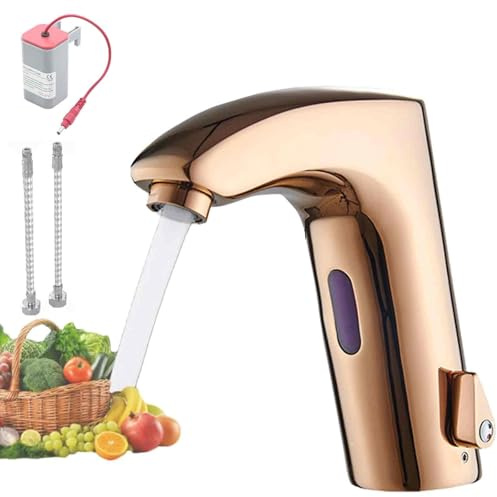 Touchless Kitchen Faucet, Battery-Powered Single Hole Bathroom Faucet, Hot & Cold Dual Control, All-Copper Design for Garden, Camper, RV & Bar Use