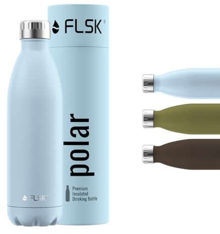 FLSK Trinkflasche – Premium Edelstahl Thermosflasche – 100 % auslaufsicher & kohlensäuregeeignet – hält 24 h kalt & 18 h heiß – BPA-frei (polar, 1000 ml)