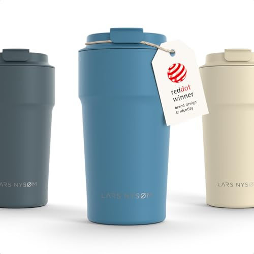 LARS NYSØM Thermo Kaffeebecher to go 0,5 l | Auslaufsicherer Travel Mug mit Isolierung | Rutschfester Boden | Edelstahl Thermobecher für Kaffee und Tee unterwegs (Calypso Blue - Powder, 500ml)