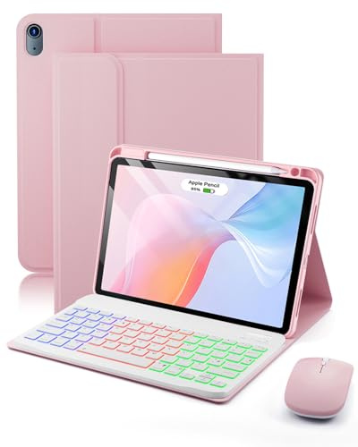 for iPad Air 11 inch (M4 2026/M3 2025/M2 2024)/iPad Air 5th (2022)/Air 4th (2020) Generation 10.9 inch Case,with Wireless Bluetooth British Layout Backlit Keyboard and Mouse,Magnetic Design Detachable