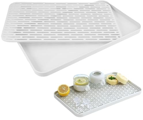 Drainer with Drip Tray,31×17.5×2.2cm Drainer Tray for Cups,Dish Drain Board | Easy to Clean,Non-Slip Drying Tray Trivet for Kitchen Dishes,Fruit and Bathroom Storage