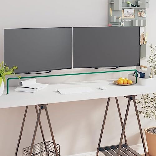YNGBHFNOP Meuble TV Support pour Téléviseur et Moniteur PC en Verre Trempé 110 cm, Table Basse Moderne Étagère Multifonction pour Salon Bureau, Design Élégant Transparent pour Xbox PS5 Lecteur DVD