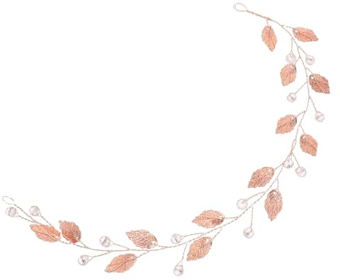 PATKAW Rhinestone Leaf Bridal Headband in Rose Gold with Soft Crystal Chain for Wedding Bride Hair Accessories and Elegant Updo Decoration