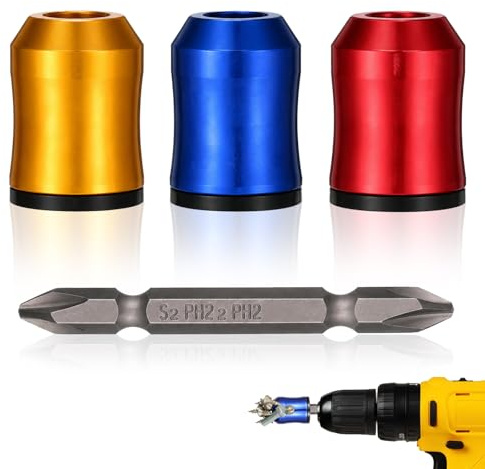 3 Pcs Magnetic Screw Ring, Removable Magnetic Screw Holder with 1 Double-Ended Screwdriver Bit 1/4 Universal Household Tool for Drills Screwdriver Head Bit Magnetizer Ring for DIY Repair
