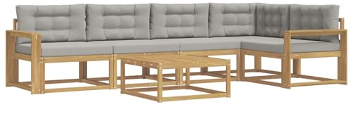 vidaXL Outdoor-Sofagarnitur 6 pcs Weiß und Hellgrau 79 x 79 x 37 cm, Modernes Gartenmöbelset, wetterfestes Sofa, schicke Sitzgruppe, langlebige Liege fürs Poolside