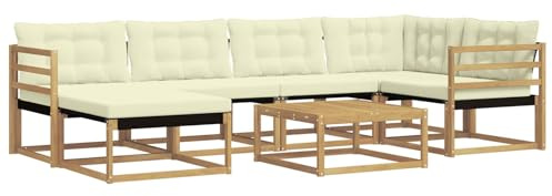vidaXL Outdoor-Sofagarnitur 7 pcs Weiß und Creme 79 x 79 x 37 cm, Modernes Garten-Sofa-Set, langlebige Loungemöbel, stylische Terrassensitze, wetterfeste Schaumkissen, Akazienrahmen