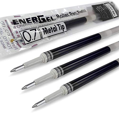 Pentel Energel 0,7 mm Nachfüllmine, Metallspitze, LR7, passend für Energel Xm, BL77/BL57/BL37, Schwarz, 4 Stück