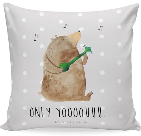 Mr. & Mrs. Panda 40 x 40 Kissen Bär Gitarre - Geschenk, Kopfkissen 40x40, Teddy, Teddybär, Kopfkissen, Kissenhülle, Dekokissen, Sofakissen,