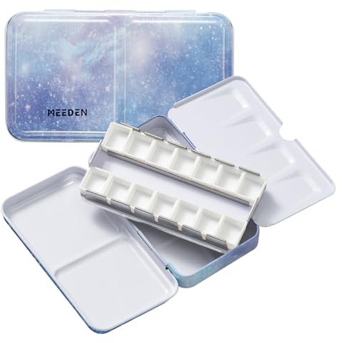 MEEDEN Aquarellkasten Leer: Watercolor Malkasten Reise-Tuschkasten mit 14 Aquarell Napf Leer - tragbare Metallbox Wet Mischpalette für Aquarell Gouache Watercolor Künstler Studenten