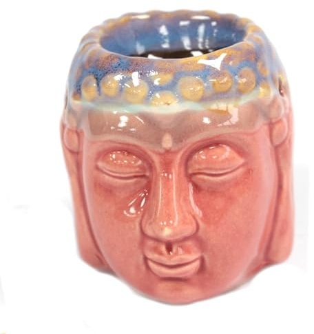Ancient Wisdom Ceramic Buddha Head oil burner in rose and teal by 21st Century Hippie. Essential oils, simmering granules, candle tarts and wax melts