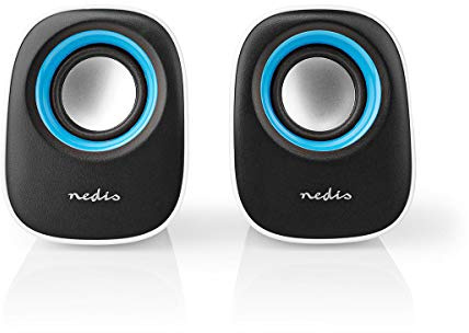 Nedis PC Speakers for Computer, Laptop, Tablet, Smartphone, Portable Speaker Set 12W, Wired with USB and 3.5mm Jack, White and Blue
