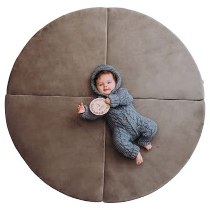 Rainbow Kids Ultimate Spielmatte Kinder, dicke Baby Matte mit 5cm Dicke, Rundschreiben Bodenmatte Kinder, faltbare Spielematte mit waschbarem Veloursbezug, 130cm Durchmesser- Beige