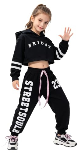 LOLANTA Completo Hip Hop Bambina, Felpa con Cappuccio e Pantaloni Jogger, Abbigliamento per Danza Moderna e Jazz