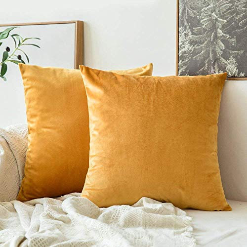MIULEE Samt Kissenbezug Kissenhülle Kissenbezüge Sofakissen Dekorative Dekokissen Couchkissen Deko Bezug Überzug für Sofa Wohnzimmer Schlafzimmer 2er Set 26x26 Inch 65x65 cm Golden