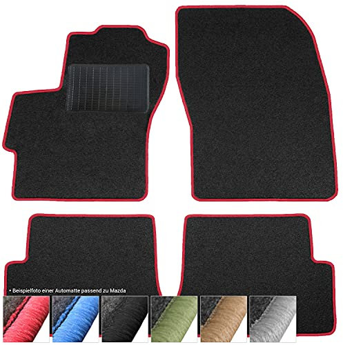 moto-MOLTICO Fußmatten Auto - Velours Autoteppiche passend für Mazda 3 II (2009-2013) - 4-teiliges Set - Schwarze Automatten mit Roten Ziernähten