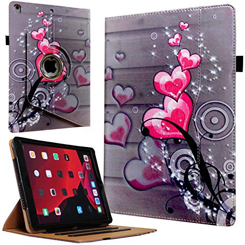 JYtrend iPad 9.7 (2018) 6th/(2017) 5. Generation, iPad Air 1 (2013)/Air 2 (2014), 360 drehbar, Multi-Winkel Betrachtungsständer Smart Cover mit Tasche und Stifthalter, Auto Wake Up / Sleep Herzblume