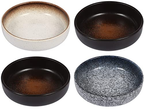 BESTonZON 4 Stück Saucenschalen Keramik Schälchen Mini Teller Retro Saucenschälchen Vintage Sushi Dippschalen Schüsselchen Servierschalen Tauchschalen für Vorspeise Snack Sojasauce 9CM