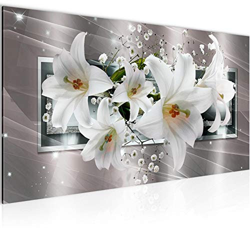 Runa Art Wandbild Blumen Lilien 1 Teilig 100 x 40 cm Modern Bild auf Vlies Leinwand Abstrakt Wohnzimmer Grau Beige 204712c