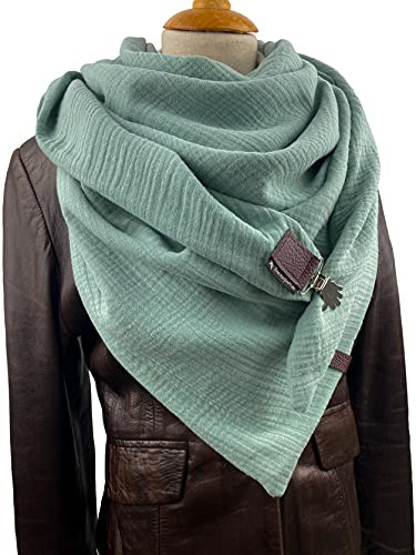 Tuecherfee XXL Dreiecksschal Damen – Wendeschal Musselin Uni Dunkelmint