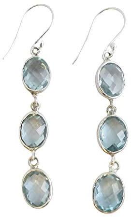 Blautopas edelstein 925 Sterling Silber lange hängend Ohrringe - Natürlicher Edelstein - Geburtstagsgeschenk - Weihnachtsgeschenk - Handgefertigte Geschenkideen für Frauen