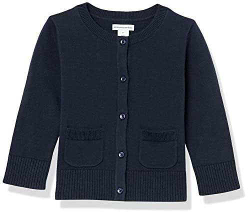 Amazon Essentials Cardigan a Girocollo vestibilità Aderente Stile Uniforme Bambine e Ragazze, Blu Marino, 8 Anni