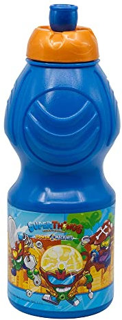 Botella de agua de plástico infantil con cierre anti goteo de 400 ml de Superthings