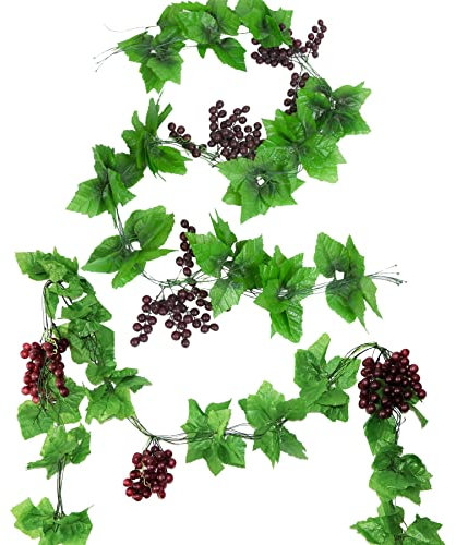 NA Woohome Künstlich Reben kuenstliche Weinrebe Kranz Kunststoff Weintrauben, 8FT 10 Pack Simulation Künstliche Kunststoff Traube für Garten Hochzeits Girlande Ausgangsraum Außendekoration