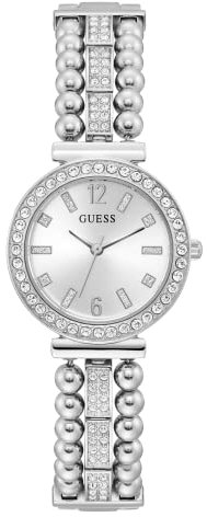 GUESS Damen Analoguhr Silber/transparent/weiß One Size