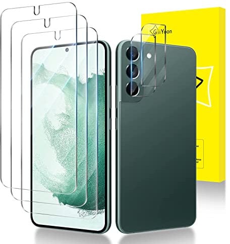 GiiYoon 2+3 Pack Screen Protector for Samsung Galaxy S22 5G with 3 Pack Tempered Glass Screen Protective Film and 2 Pack Camera Lens Protector- High Definition Ultrasonic Fingerprint