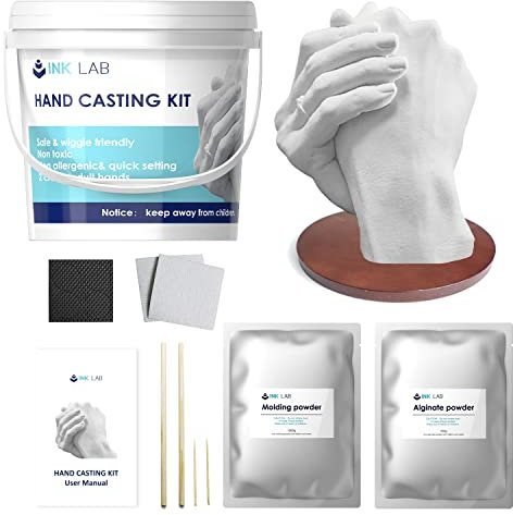 INK LAB Kit Calco Mani Coppia Kit Gesso per Stampi Mani 3D Comprende Accessori e Istruzioni Kit Stampo Mani Gesso per Coppia Famiglie Matrimonio Amici Adulti Bambini
