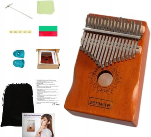 Zenwire K-01 Kalimba Mini Piano Zanza Mbira Afrikanisches Instrument - 17 Tasten - aus Holz - Braun - Kleines Tragbares Musikinstrument - Leicht zu Bedienen - Ideal als Geschenk
