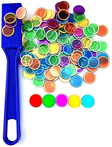 Dacefloy Magnetische Stäbe und Bingo Chips Set Magnetstab 100 Metall Ringed Discs Wissenschaft STEM Kit Lernzubehör Familie Spiel Nacht Lotto Token (Blauer Satz)