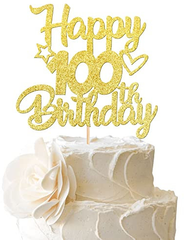 1 Stück Happy 100th Birthday Cake Topper Heart Star 100 Fabulous Tortendeko Prost auf 100 Jahre alt neunzig fabelhafte Tortendekorationen 100 Geburtstag Party Kuchen Dekoendeko Gold