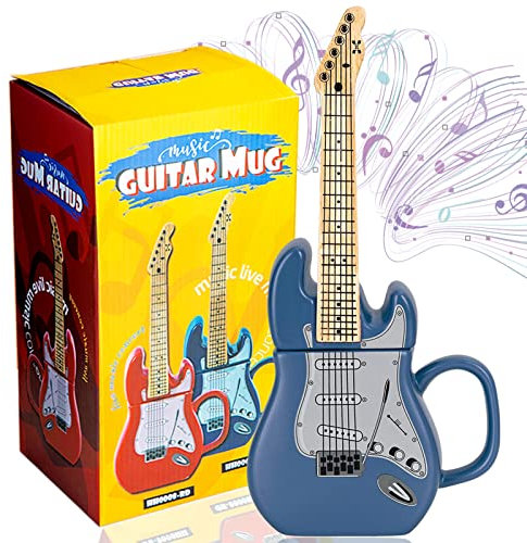 ZONSUSE Tasse en Forme de Guitare,Musicales Mug,Tasse À Thé Céramique,Poignée Créative de Guitare Personnalisation Café Tasse Mug de Lait, pour Cadeau, Ménage, Bureau 450ML