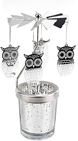 Bougeoir Rotatif Carrousel Ange Porte-Bougies à RéChaud Chandelier en Verre Cristal Transparent Bougeoir en Métal Porte Bougie à Décorer Pour Centres De Table Pour Saint-Valentin Mariage Fête Noel