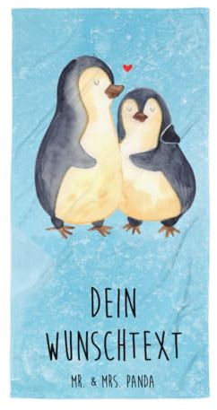 Mr. & Mrs. Panda Handtuch mit Namen Pinguin umarmen - Personalisierte Geschenke, Personalisiertes, Hochzeitstag, Kinderhandtuch, Liebe, Hochzeitsgeschenk, Badetuch, Strandtuch personalisiert