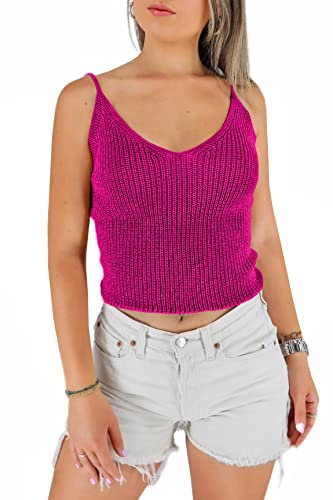 JOPHY & CO. Top corto para mujer con escote en pico y hombros estrechos en algodón elástico (código 1501), fucsia, XL