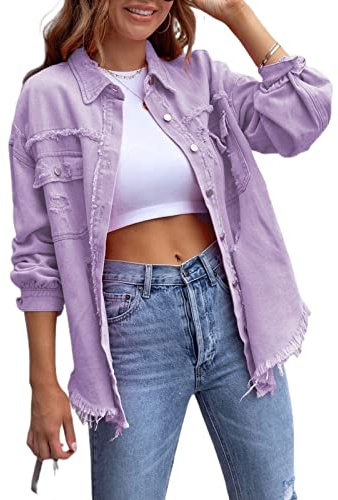 Awoyep Oversized Jeansjacken für Damen, Lose, Langärmlige Jean Jacke mit Modischer Zerrissenheit, Lässige Basic Jeansjacke mit Lange Casual Waschung