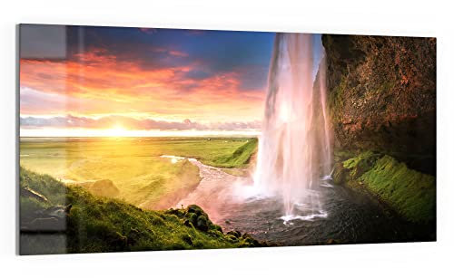 DEQORI Glasbild Acrylglas | Motiv Seljalandsfoss Wasserfall | horizontal einteilig 100x50 cm | schöne Dekoration | Wandbild für Wohnzimmer, Schlafzimmer, Flur & Küche | moderne Wanddeko