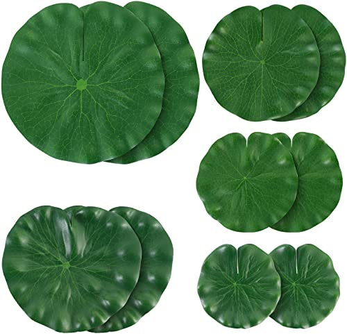 AIQINHU Künstliche Lilien-Pads für Teichpool, 5 Größen, realistische schwimmende Lotusblätter, große Kunststoff-Wasserlilien-Pads für Teich, Pool, Brunnen, Gartendekoration, 10 Stück
