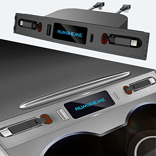 Rumsheme Unentbehrlicher 4-in-1-USB-Hub für Tesla Model 3/Y 2021 2022 2023, Dockingstationen Zubehör mit 2 einziehbaren Kabeln und 2 Anschlüssen, kompatible Dockingstation der Mittelkonsole Smart