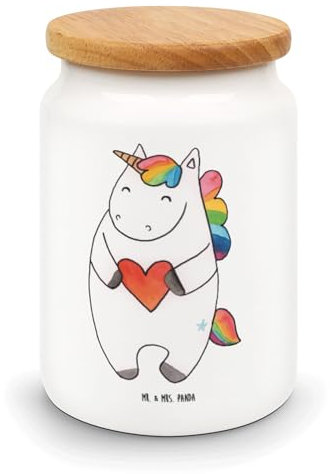 Mr. & Mrs. Panda Vorratsdose Einhorn Herz - Geschenk, bunt, Aufbewahrungsdosen Küche, lustig, Unicorn, Mottensichere Vorratsdosen, Freundin,