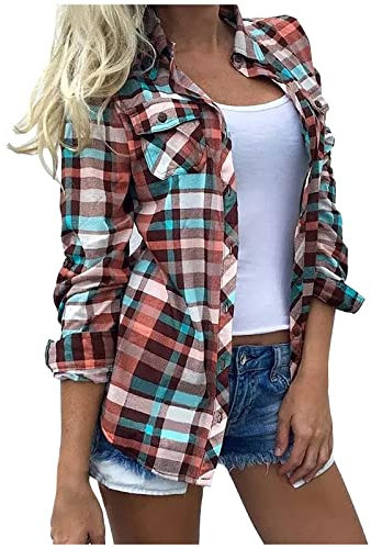 Chemisiers et Blouses Femme Fluide Baggy Carreaux Manches Longues Chemisier Femme Chic et Élégant Été Chemise Femme Pas Cher Marque Cintré Sport Mode Vetement Femme Cadeau pour Femme Rose M