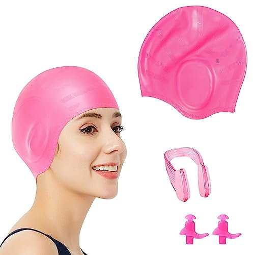 ZEACCT Silicone Cuffia, Nuoto Protezione Orecchio, Cuffia da Nuoto in Silicone, Impermeabili Nuoto Cuffia, con Uno Nuoto Clip per Naso e Un Paio Nuoto Tappi per Le Orecchie, per Bambini Adulti