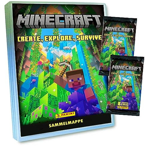 Panini Minecraft 3 Karten - Create Explore Survive Trading Cards (2023) - 1 Mappe + 2 Booster Sammelkarten