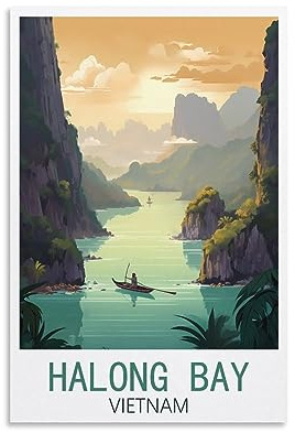 Halong Bay Vietnam Vintage-Reiseposter, Landschaft, 20 x 30 cm, Wandkunst, Kunstdruck, Leinwand-Kunst-Poster, modernes Familienschlafzimmer-Dekor-Poster