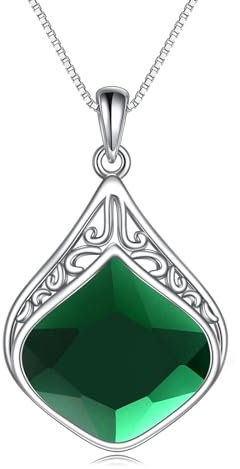 YAFEINI Smaragd Kette Sterling Silber Grüner Stein Tropfen Anhänger Halskette Filigrane Irische Halskette Schmuck Geschenke für Damen und Mädchen